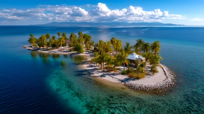 Aerial View Of A Tropical Island With Palm Trees