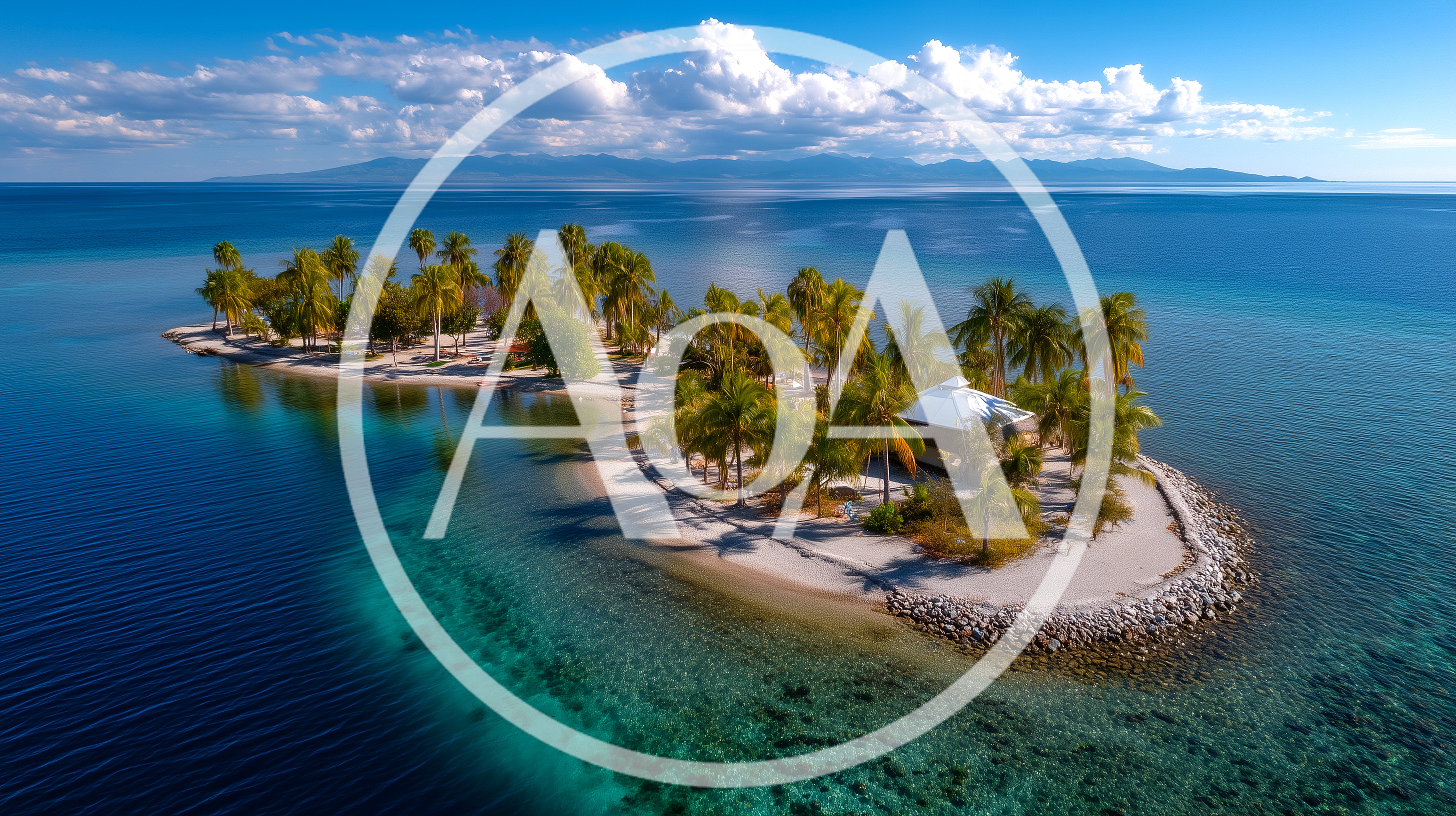 Aerial View Of A Tropical Island With Palm Trees
