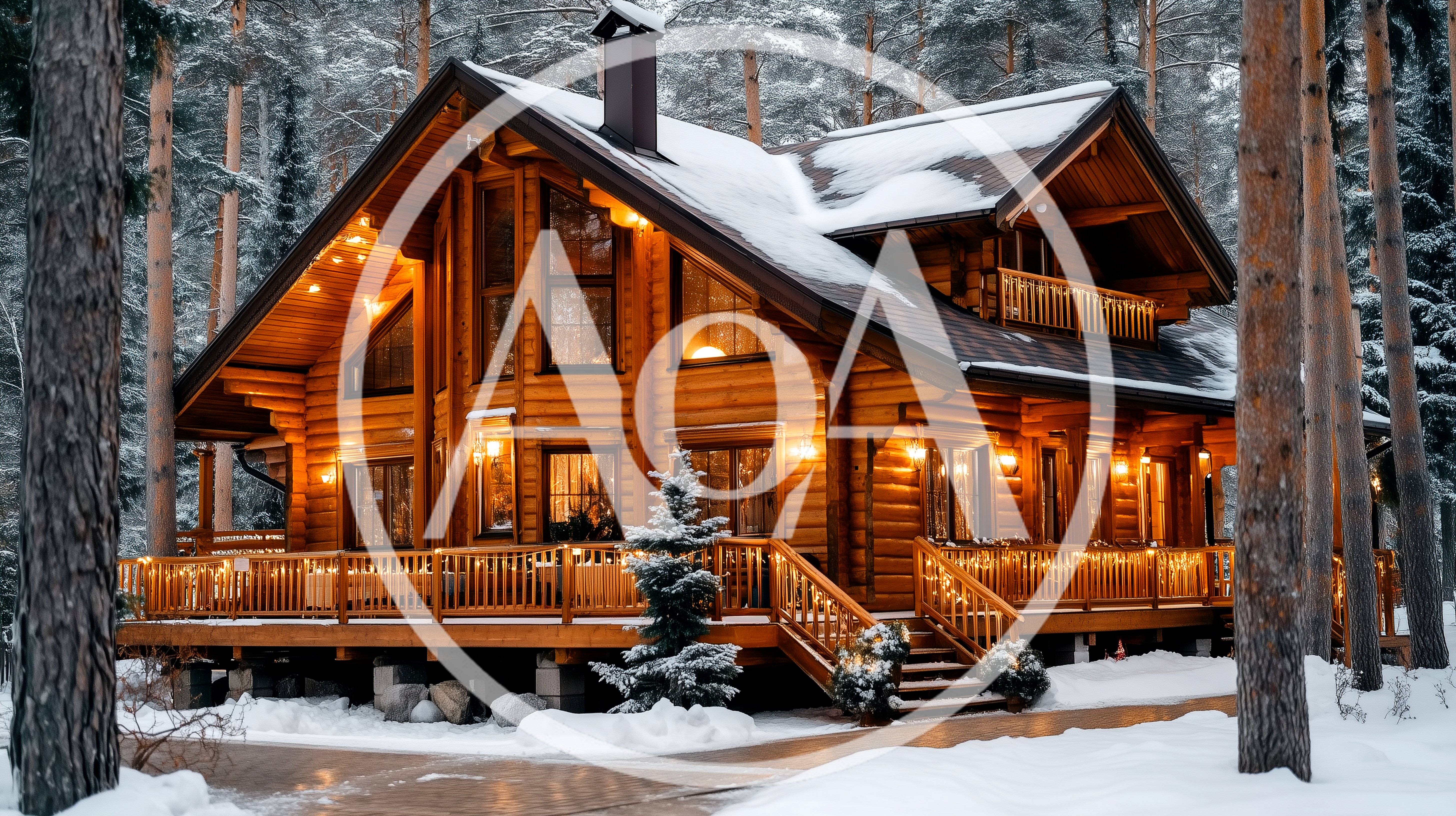 Cozy Log Cabin In Snowy Pine Forest