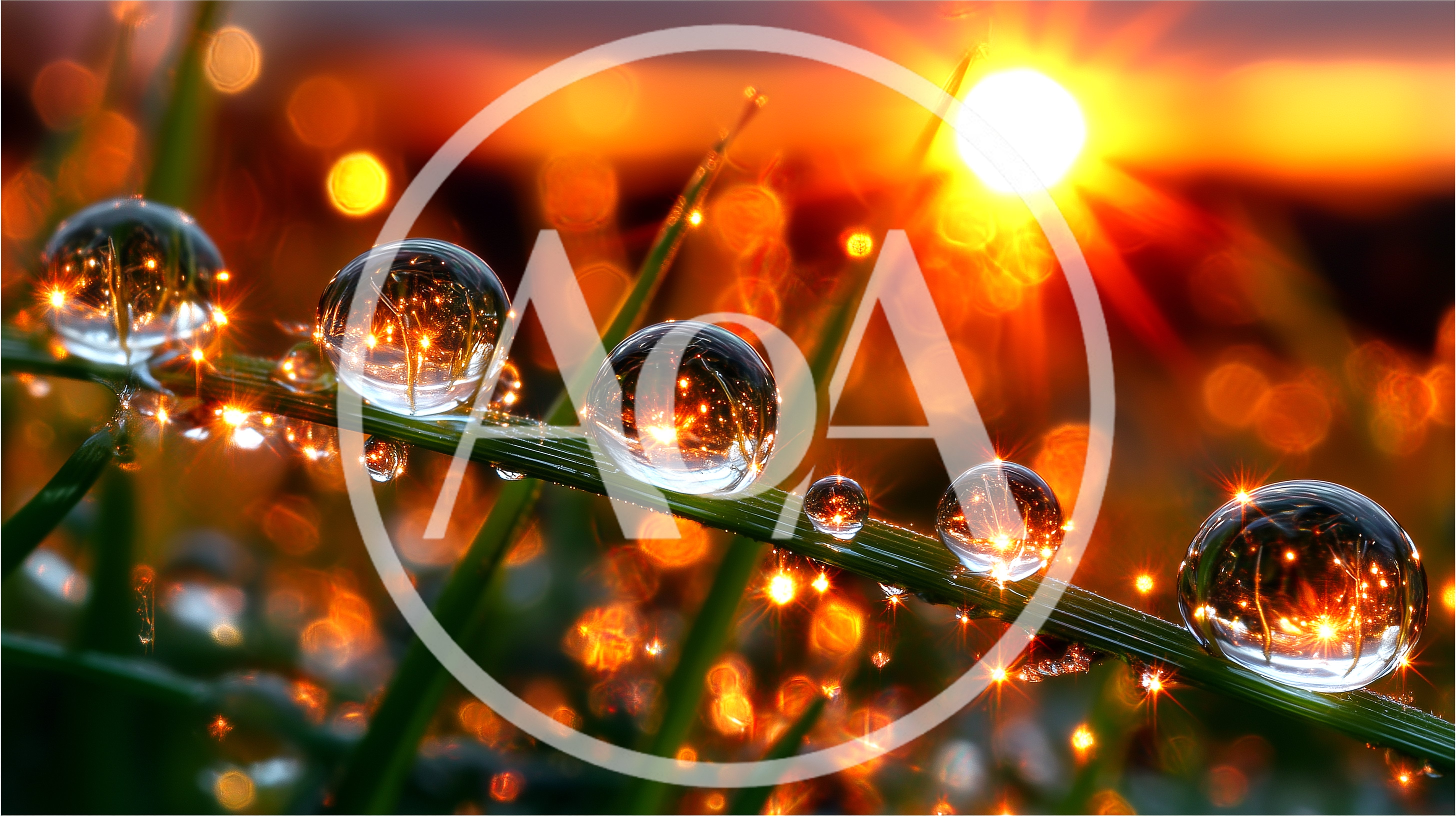 Dew Drops On Grass Blade At Sunrise