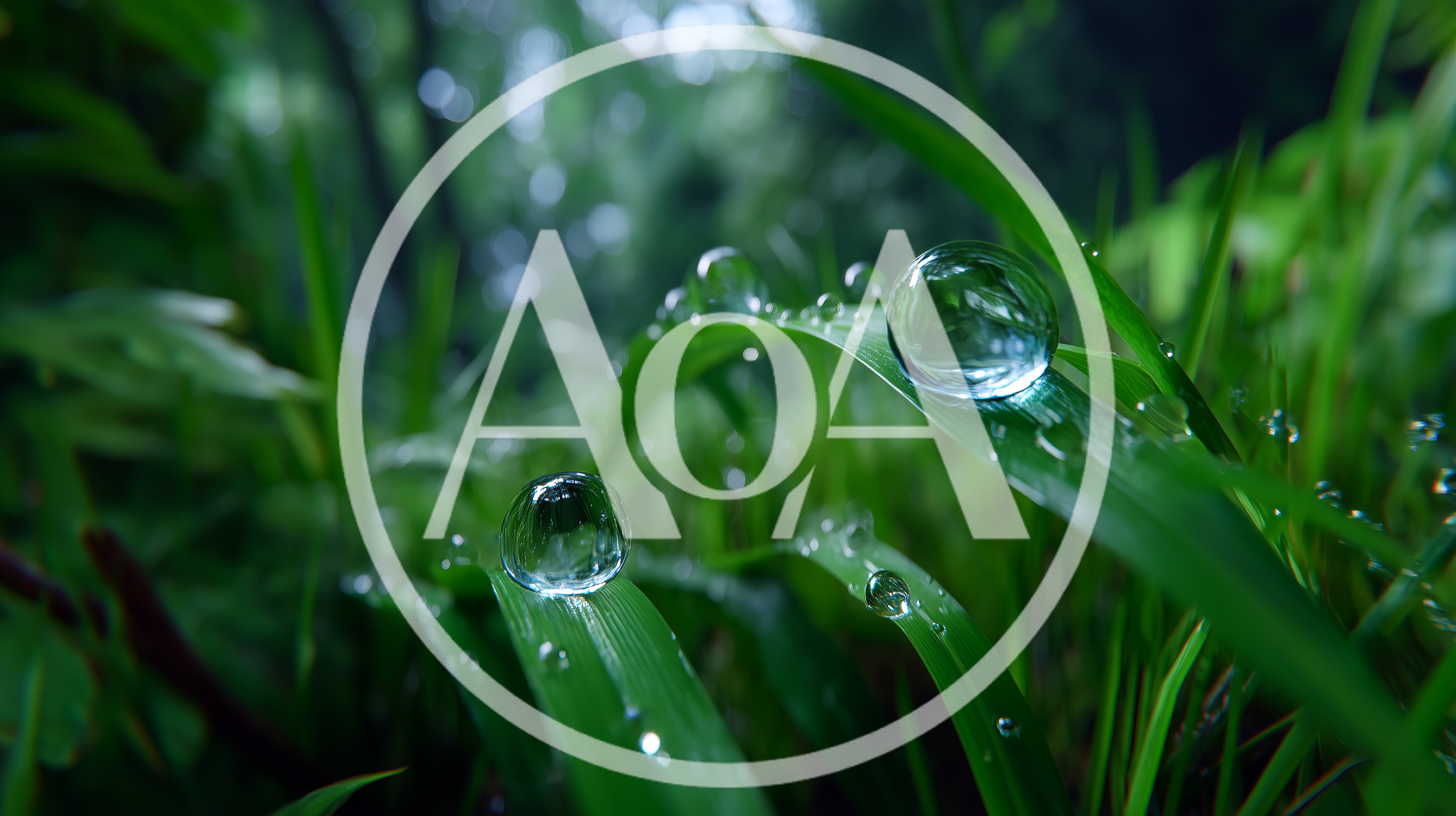 Dew Drops On Green Grass Blades In Nature