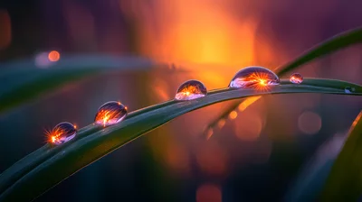 Dew Drops On A Green Blade Of Grass