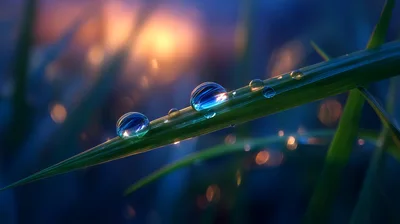 Dew Drops On A Green Blade Of Grass
