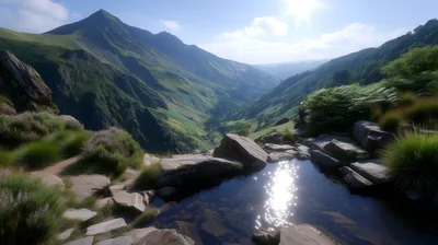 Scenic Mountain Valley View With A Natural Rock Pool