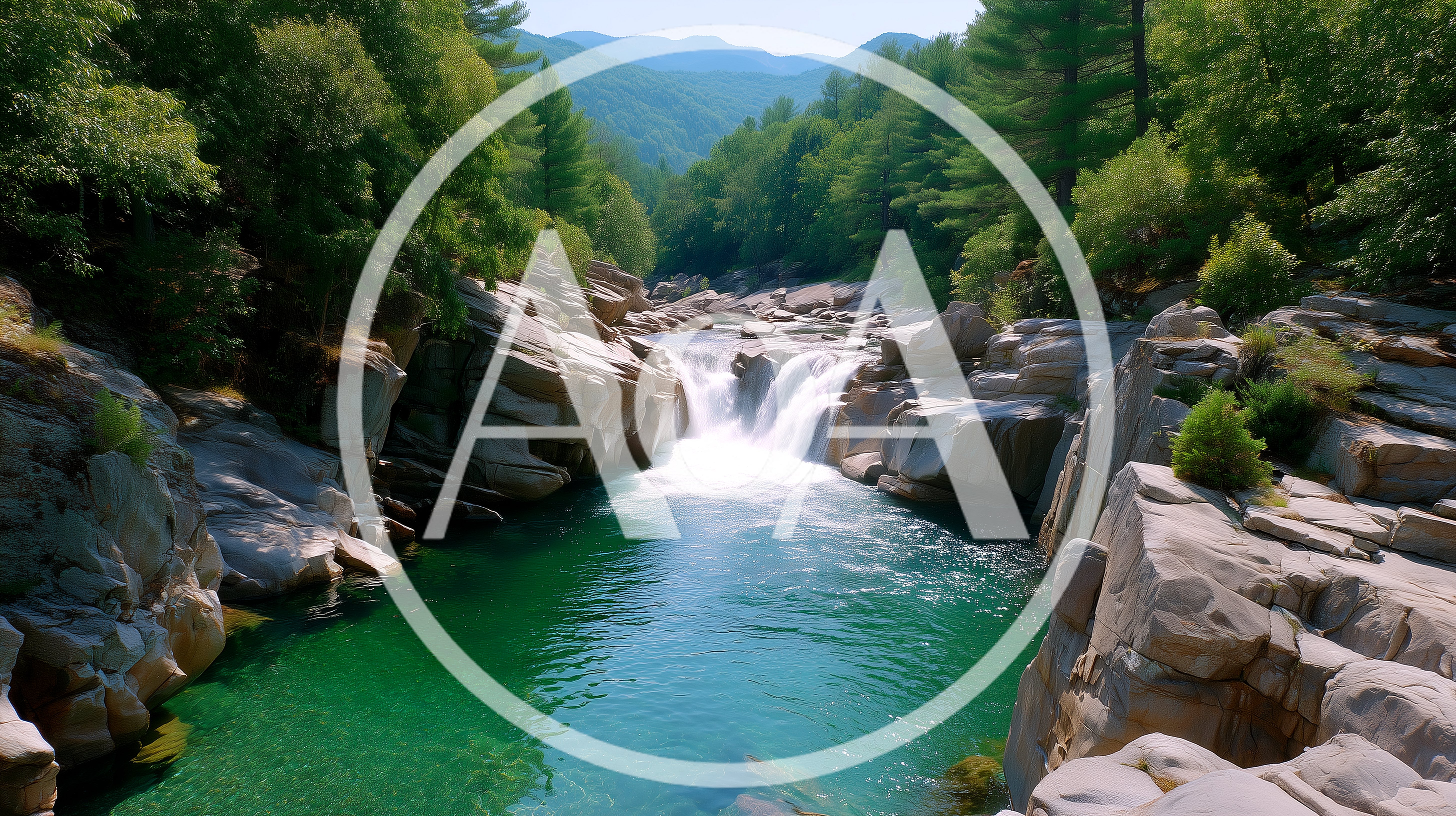 Scenic Waterfall Flowing Into A Crystal Clear River