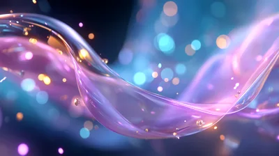 Abstract Flowing Liquid Ribbon With Glowing Particles