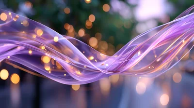 Abstract Purple Silk Ribbon Flowing With Bokeh Lights