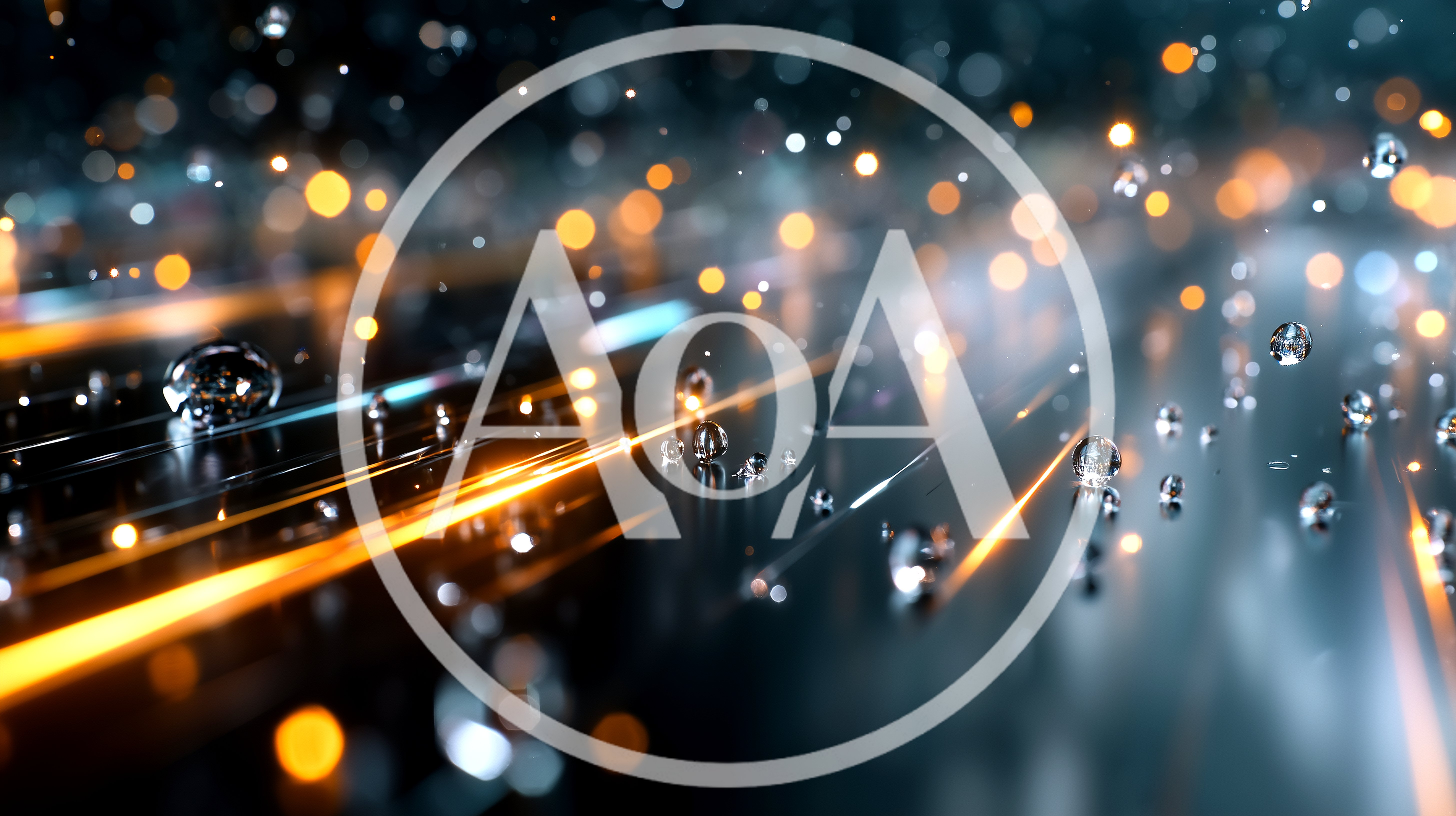 Abstract Raindrops On Reflective Surface With Bokeh Lights