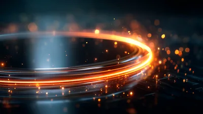 Glowing Orange Light Ring With Floating Particles