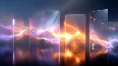 Abstract Glass Panels With Glowing Energy Waves