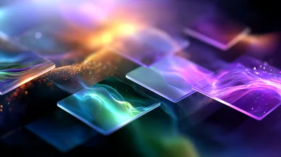Abstract Glowing Glass Squares With Flowing Light Waves