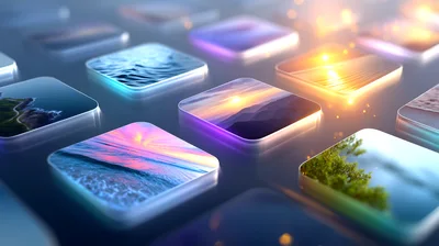 Digital Gallery Of Glowing Nature Landscape Icons