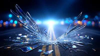Shattered Glass Wings On A Dark Asphalt Road