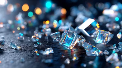 Scattered Sparkling Gemstones On Dark Textured Surface