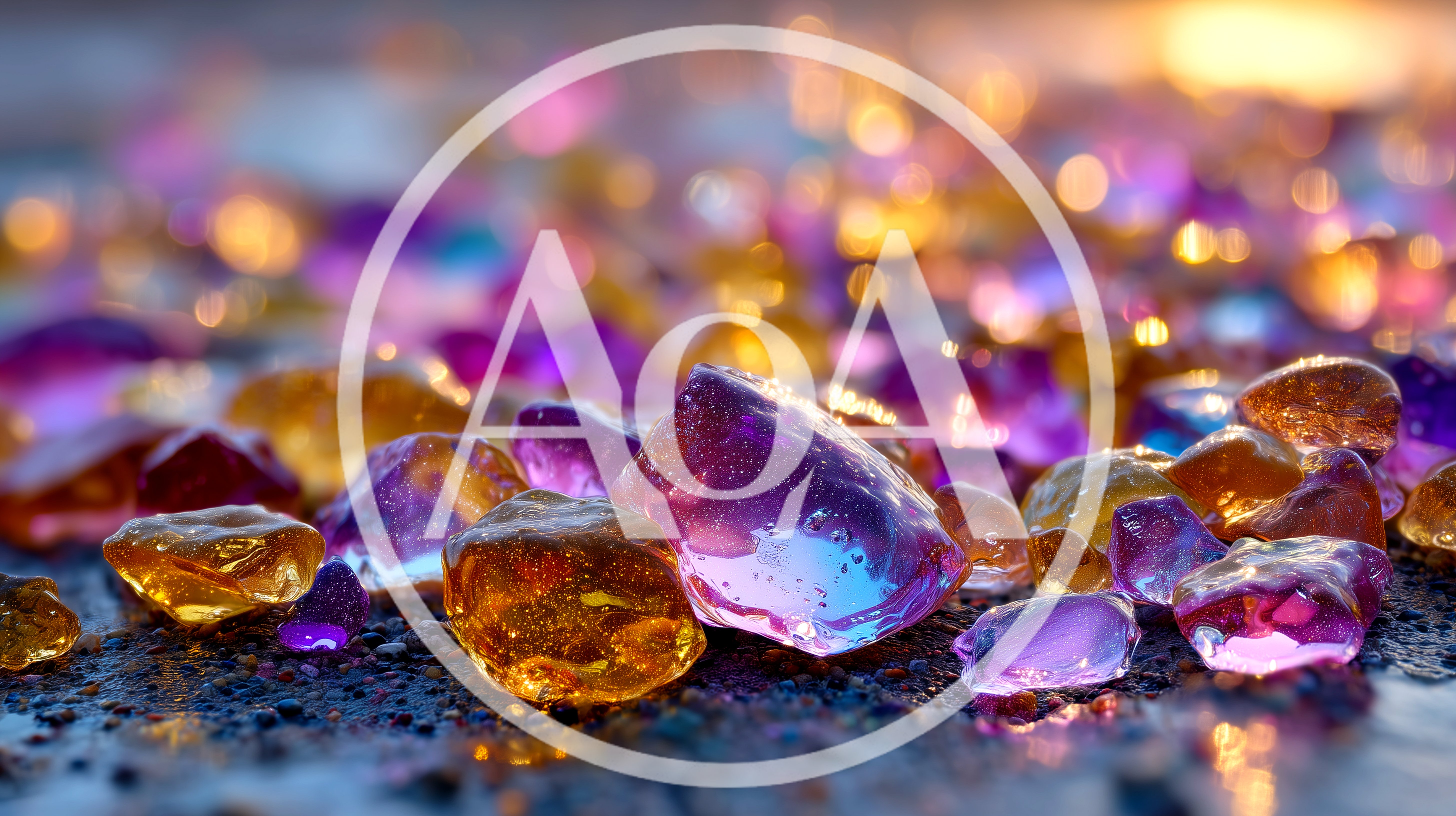 Macro View Of Colorful Translucent Gemstones On Dark Surface