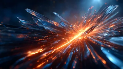 Abstract Explosion Of Glowing Blue And Orange Crystals