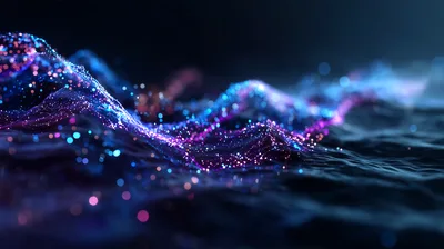 Abstract Digital Wave With Glowing Particles