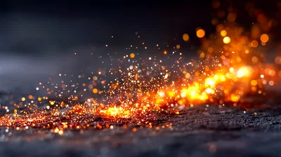 Bright Golden Sparks Flying On Dark Textured Surface