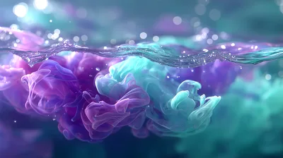 Abstract Purple And Teal Ink Swirls In Water