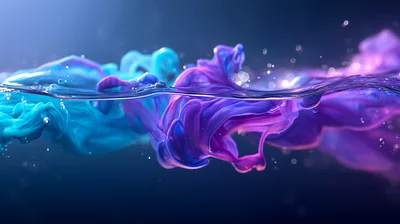 Blue and Purple Ink Swirling in Water