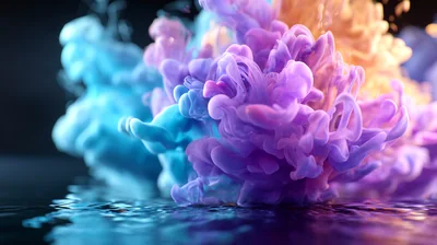 Abstract Colorful Ink Clouds Swirling In Water
