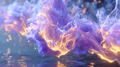 Abstract Purple Smoke And Golden Fire Swirls