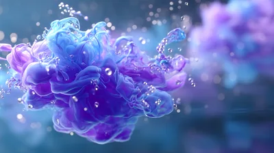 Abstract Blue And Purple Ink Swirls In Water
