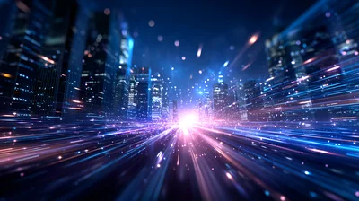 Futuristic Cityscape With High Speed Light Trails
