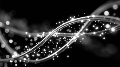 Abstract Glowing Silver Light Trails With Bokeh Particles