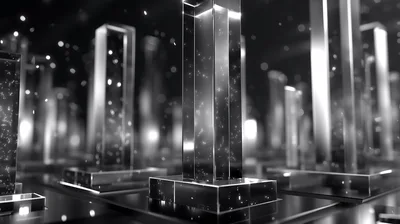 Abstract Glass Pillars With Floating Particles In Monochrome