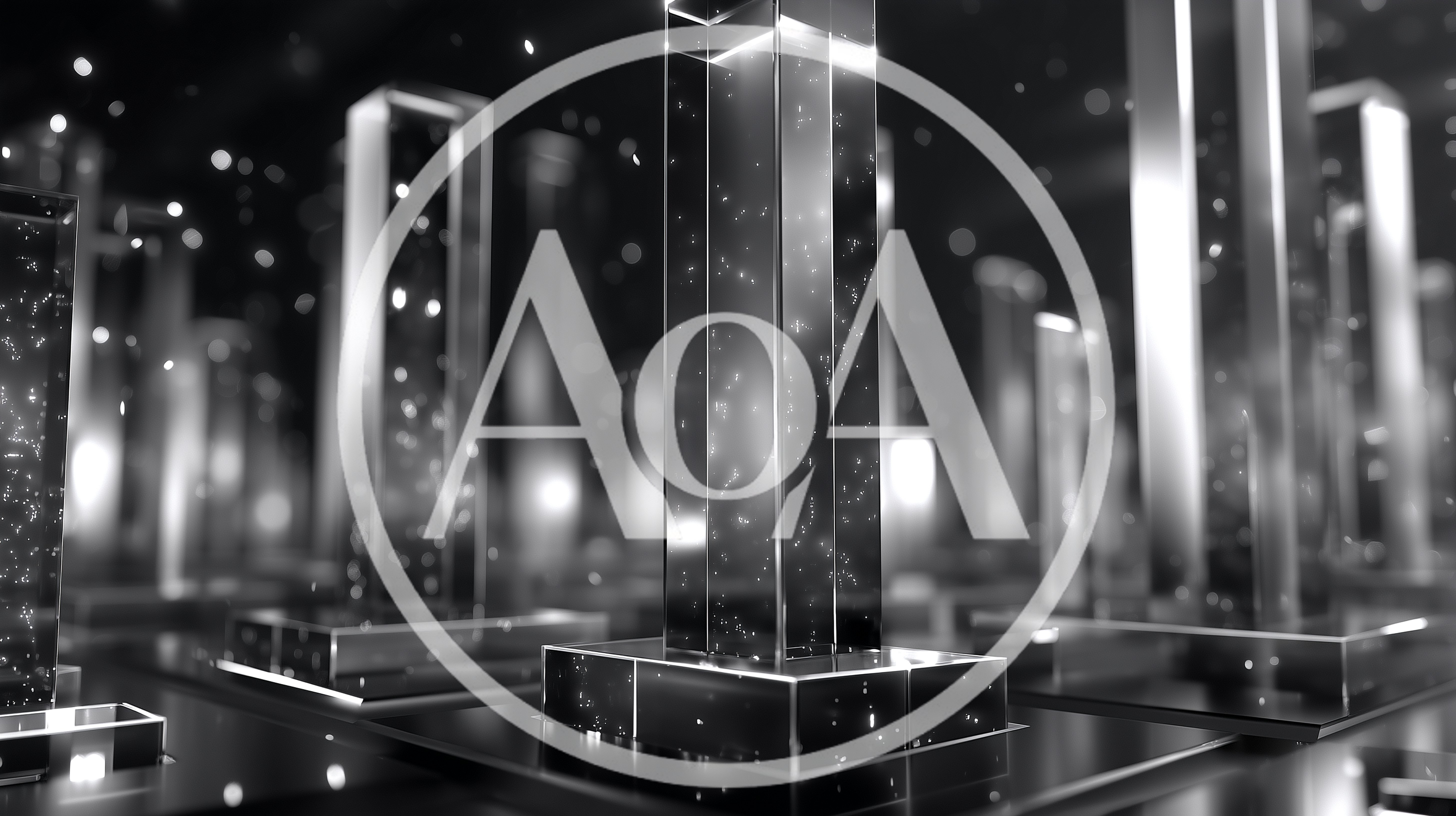 Abstract Glass Pillars With Floating Particles In Monochrome