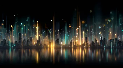 Abstract Digital Cityscape With Vertical Light Streaks