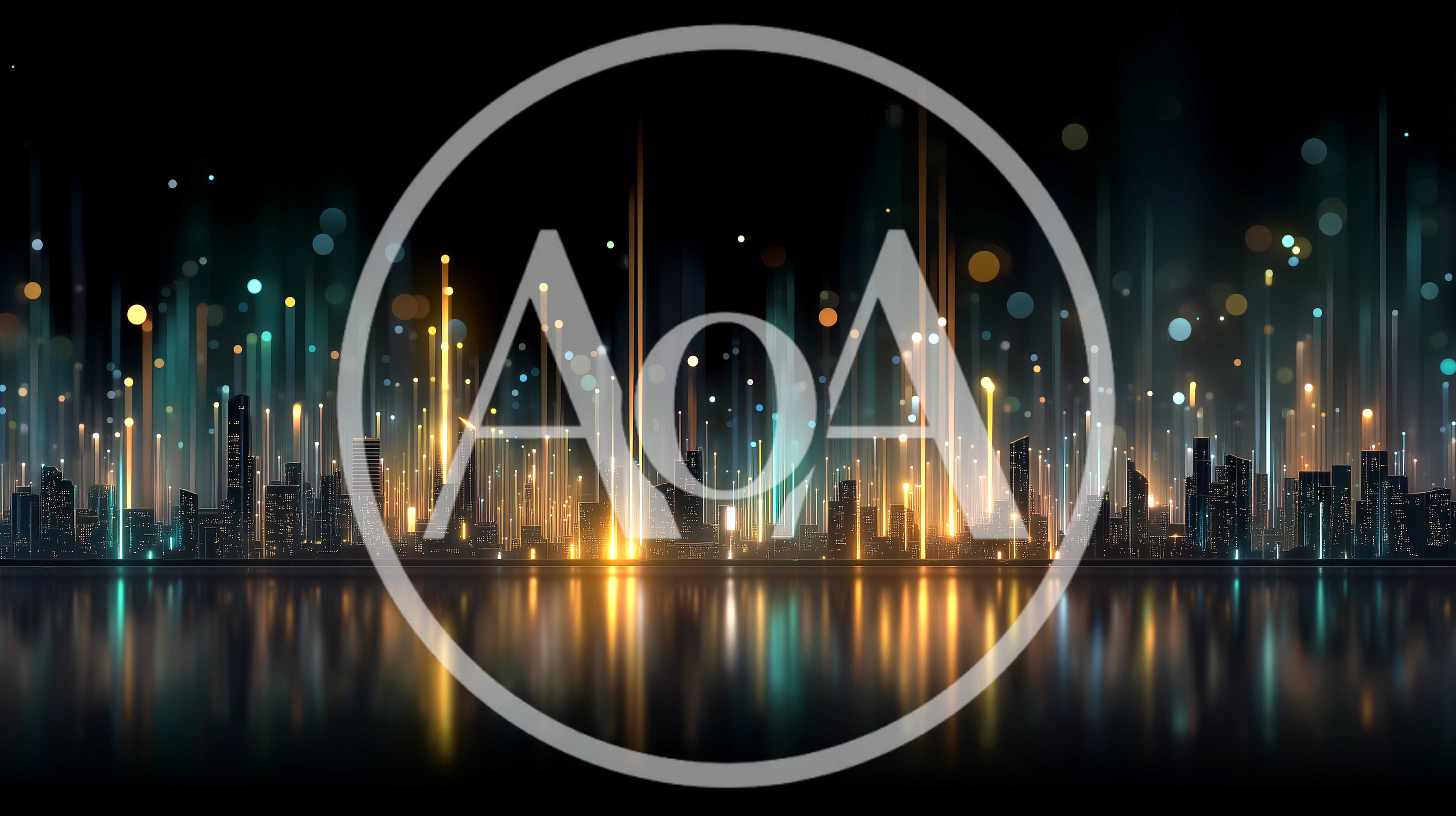 Abstract Digital Cityscape With Vertical Light Streaks