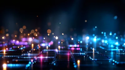 Abstract Digital Grid With Glowing Particles