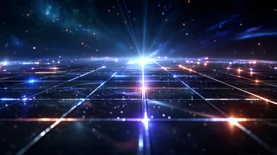 Abstract Digital Grid With Glowing Light Rays
