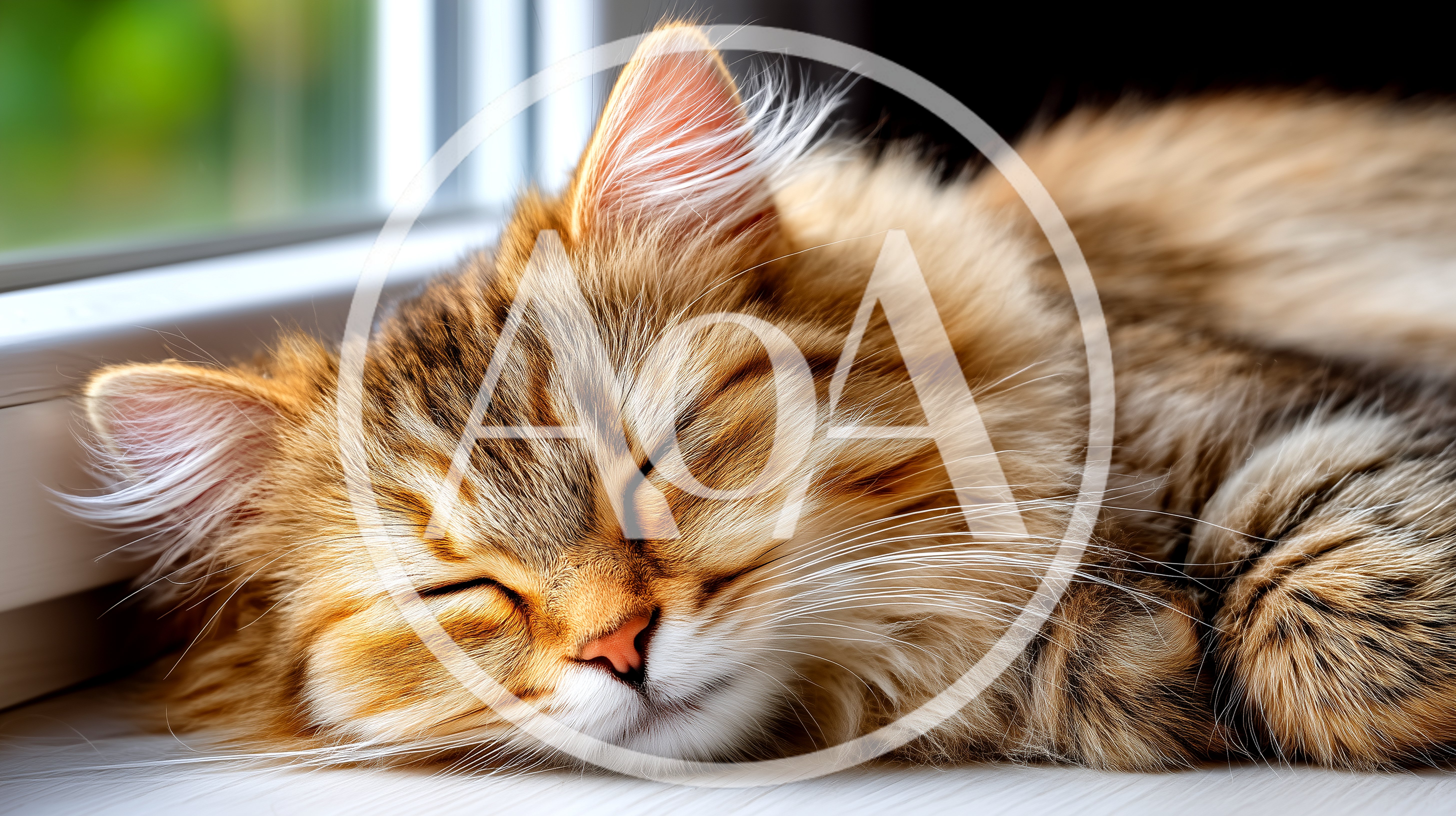 Fluffy Tabby Cat Sleeping Peacefully On A Windowsill
