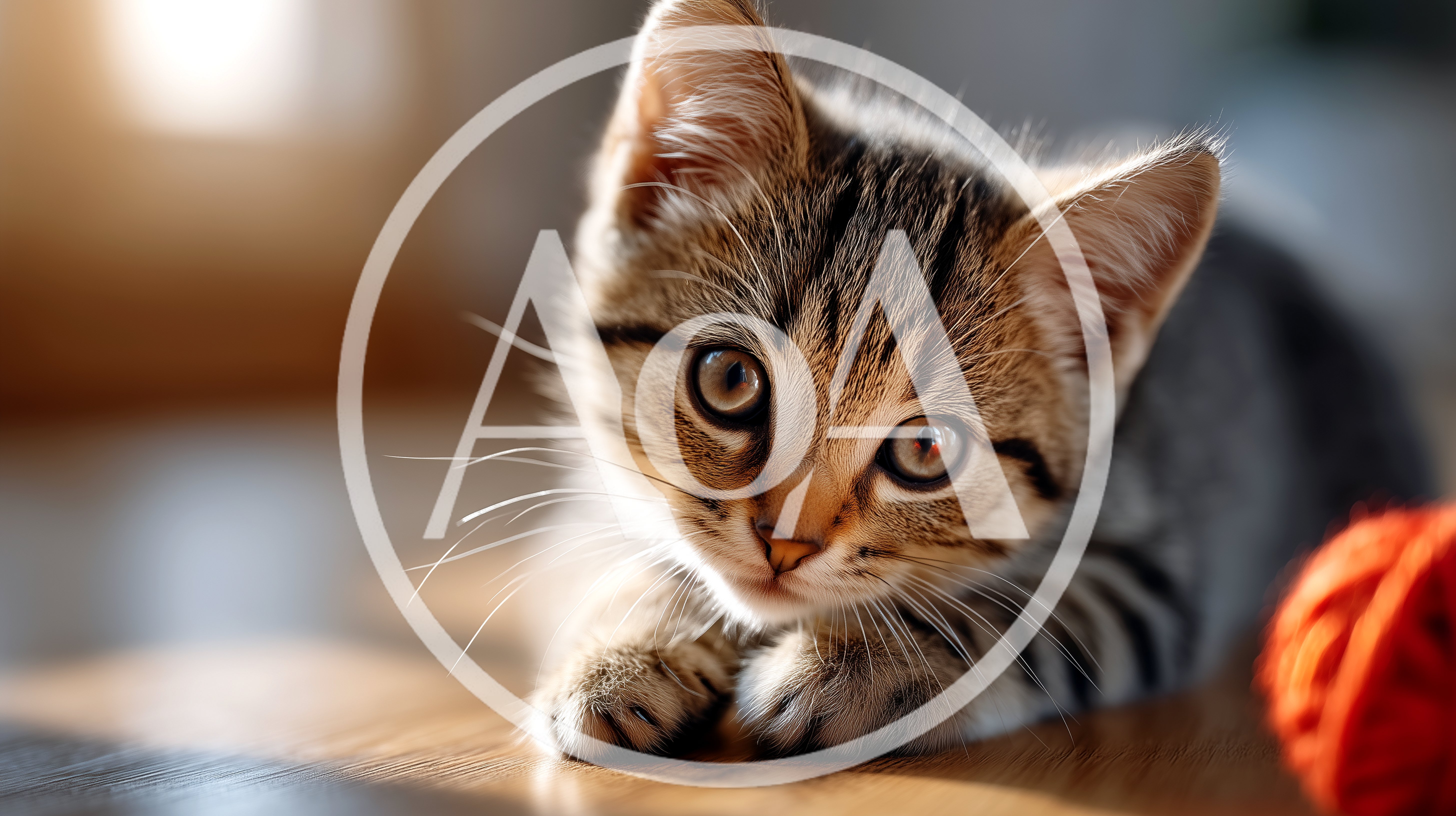 Adorable Tabby Kitten Resting On Wooden Floor