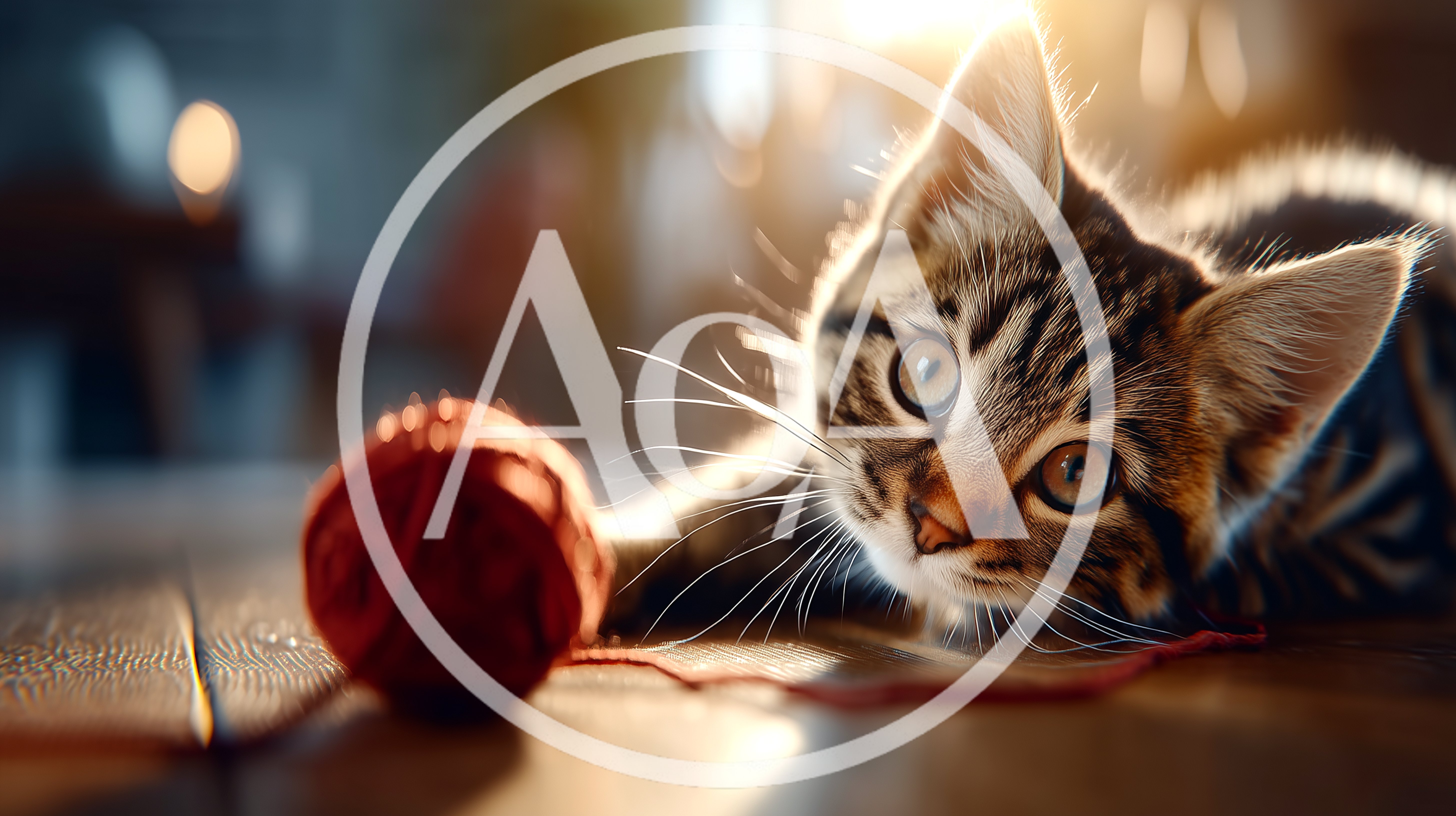 Tabby Kitten Playing With Red Yarn Ball