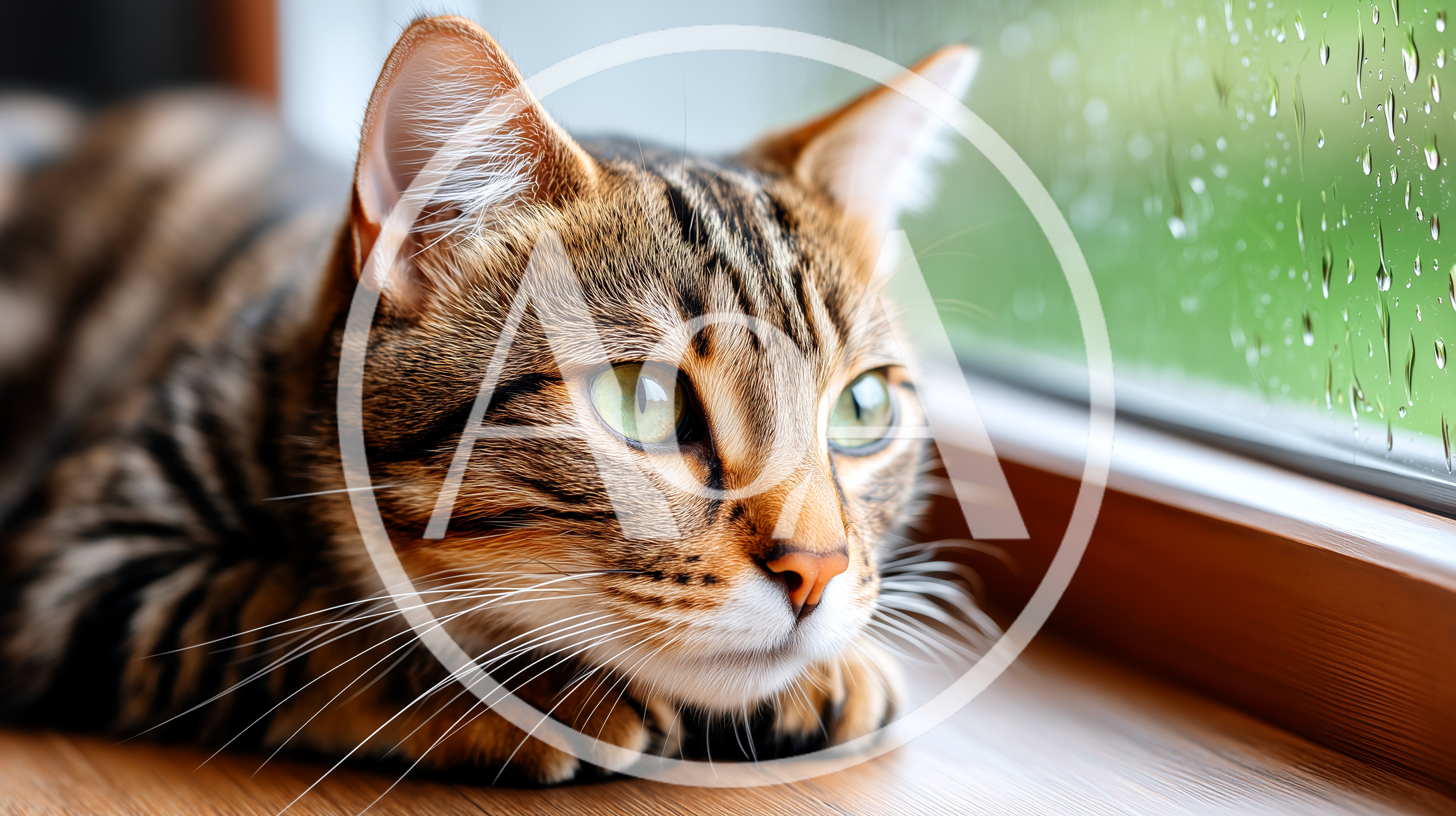 Tabby Cat Resting By A Rainy Window