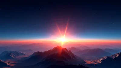 Majestic Sunrise Over Rugged Mountain Range
