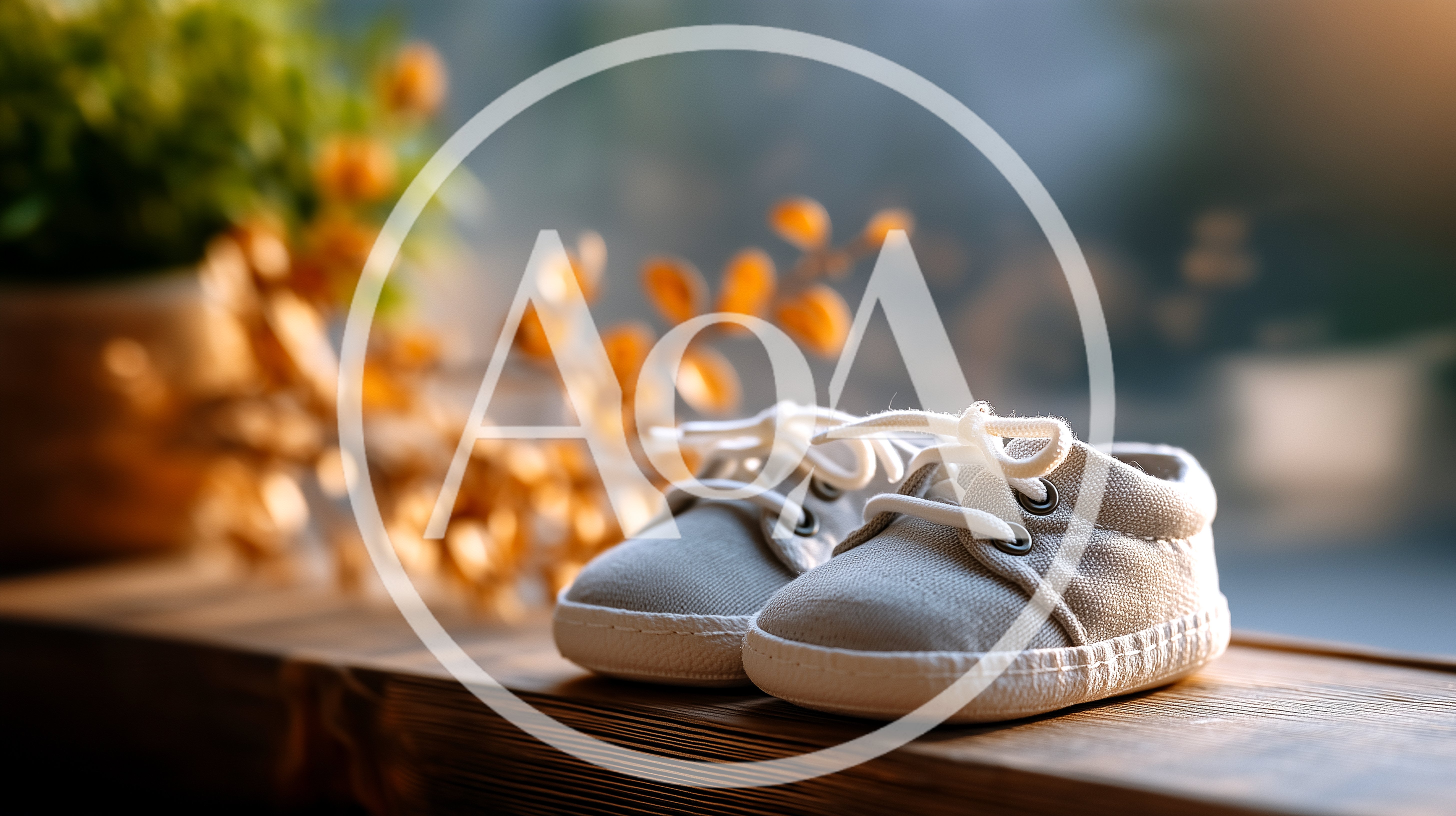 Pair Of Tiny Baby Shoes On Wooden Surface