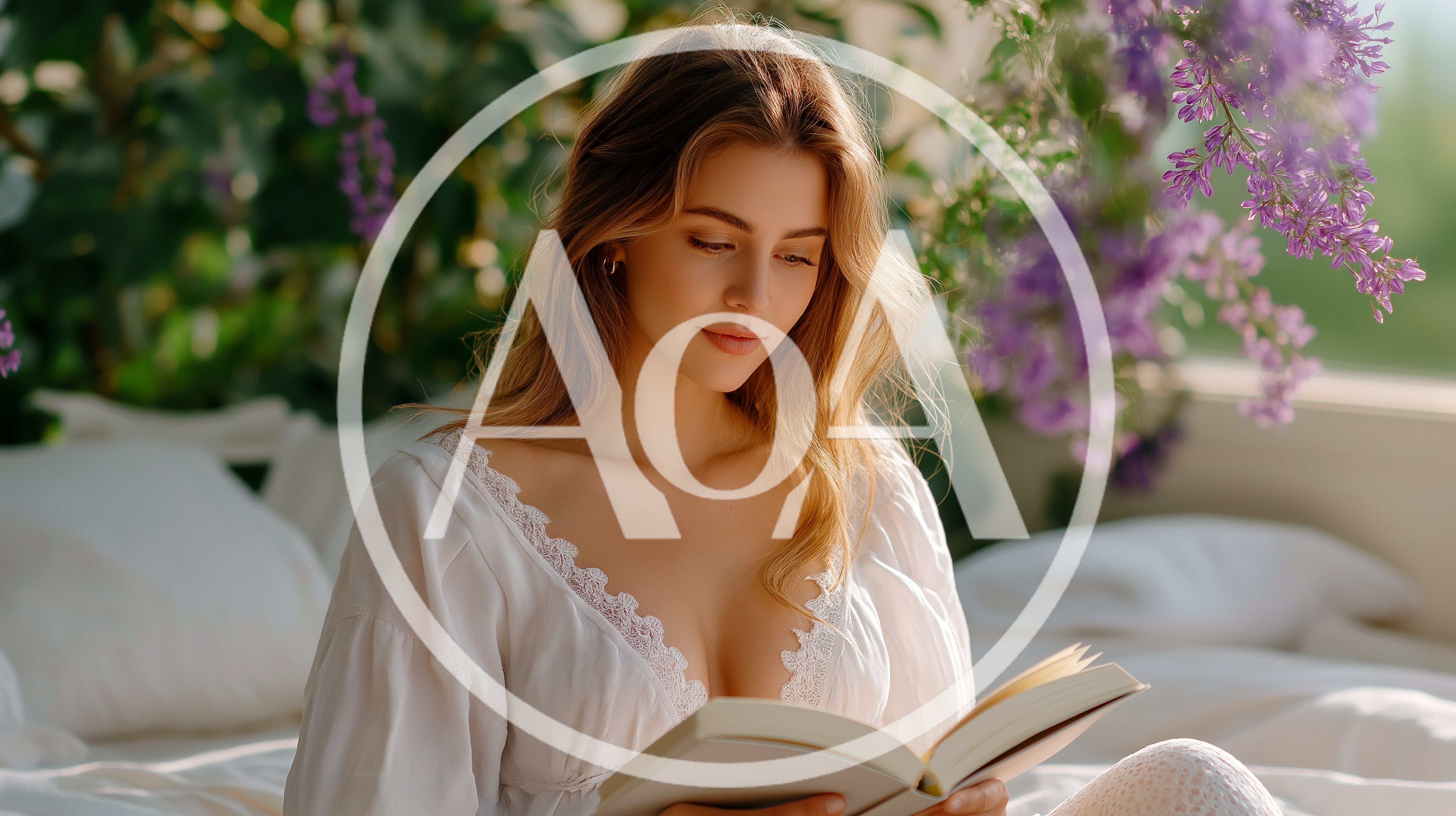 Young Woman Reading A Book In A Sunny Bedroom