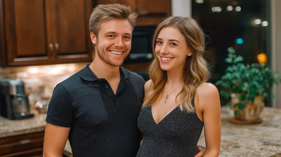 Happy Young Couple Smiling Together In Kitchen