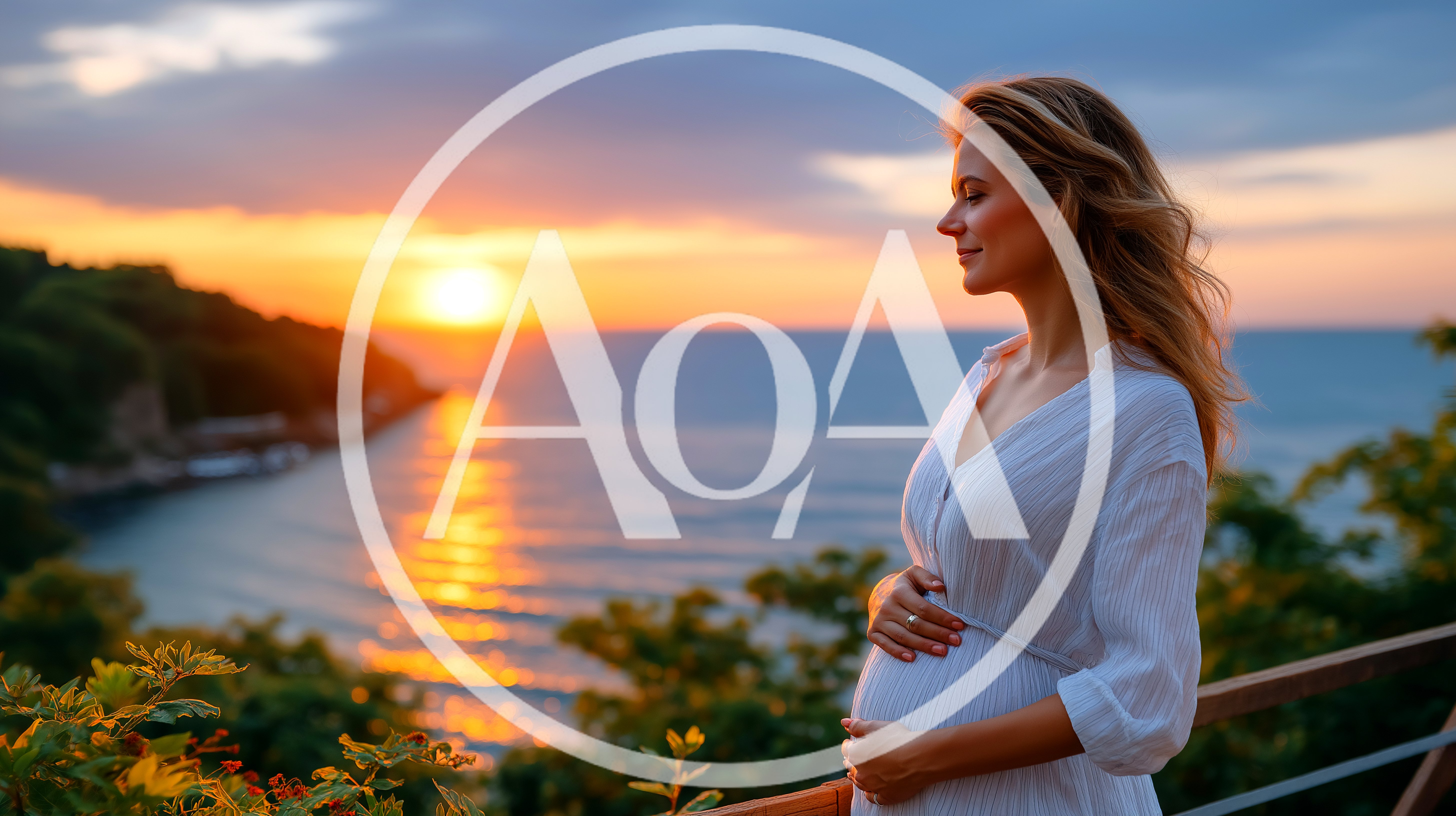 Pregnant Woman Standing On A Balcony At Sunset