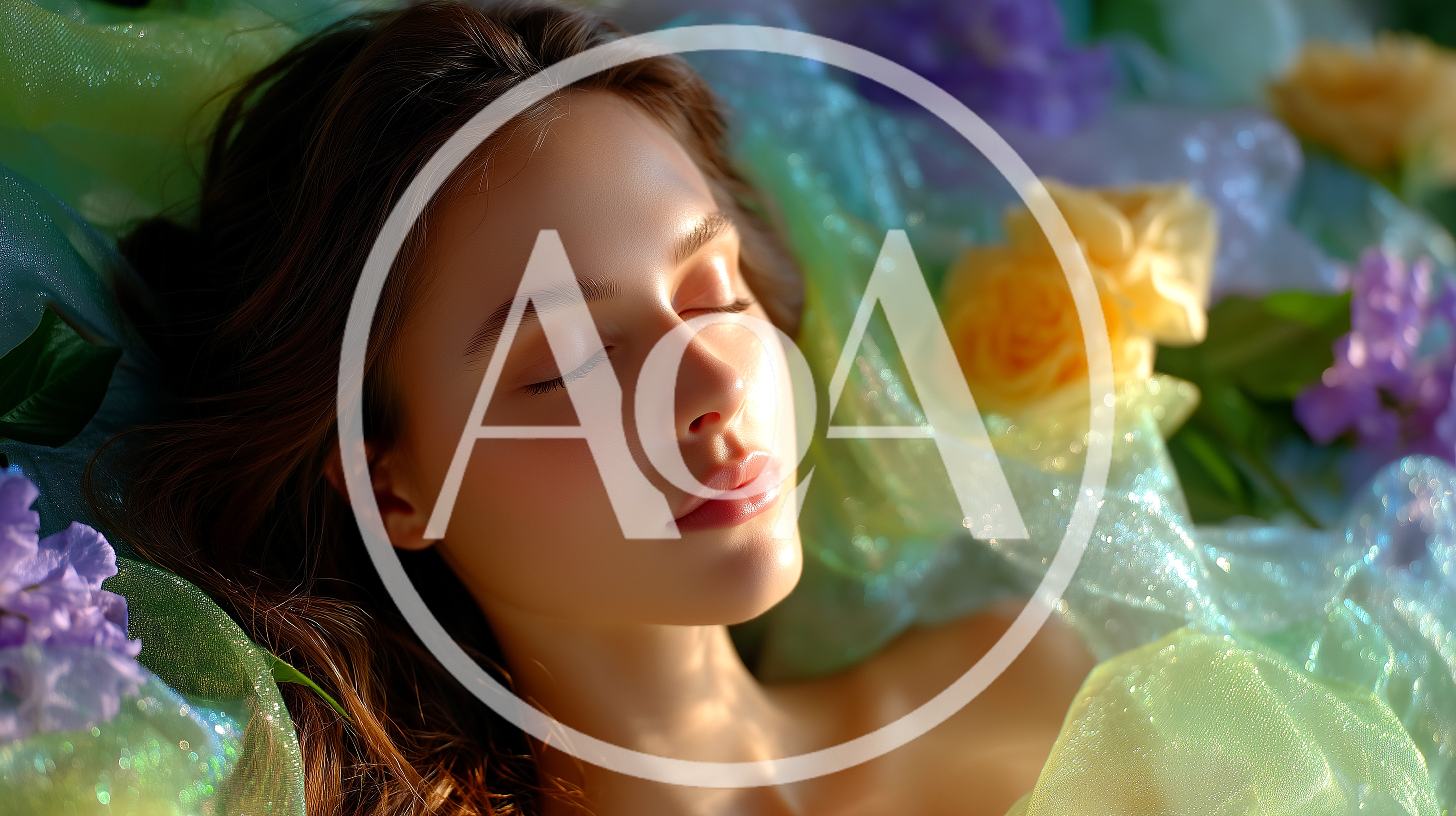 Young Woman Resting Amidst Flowers And Sheer Fabric