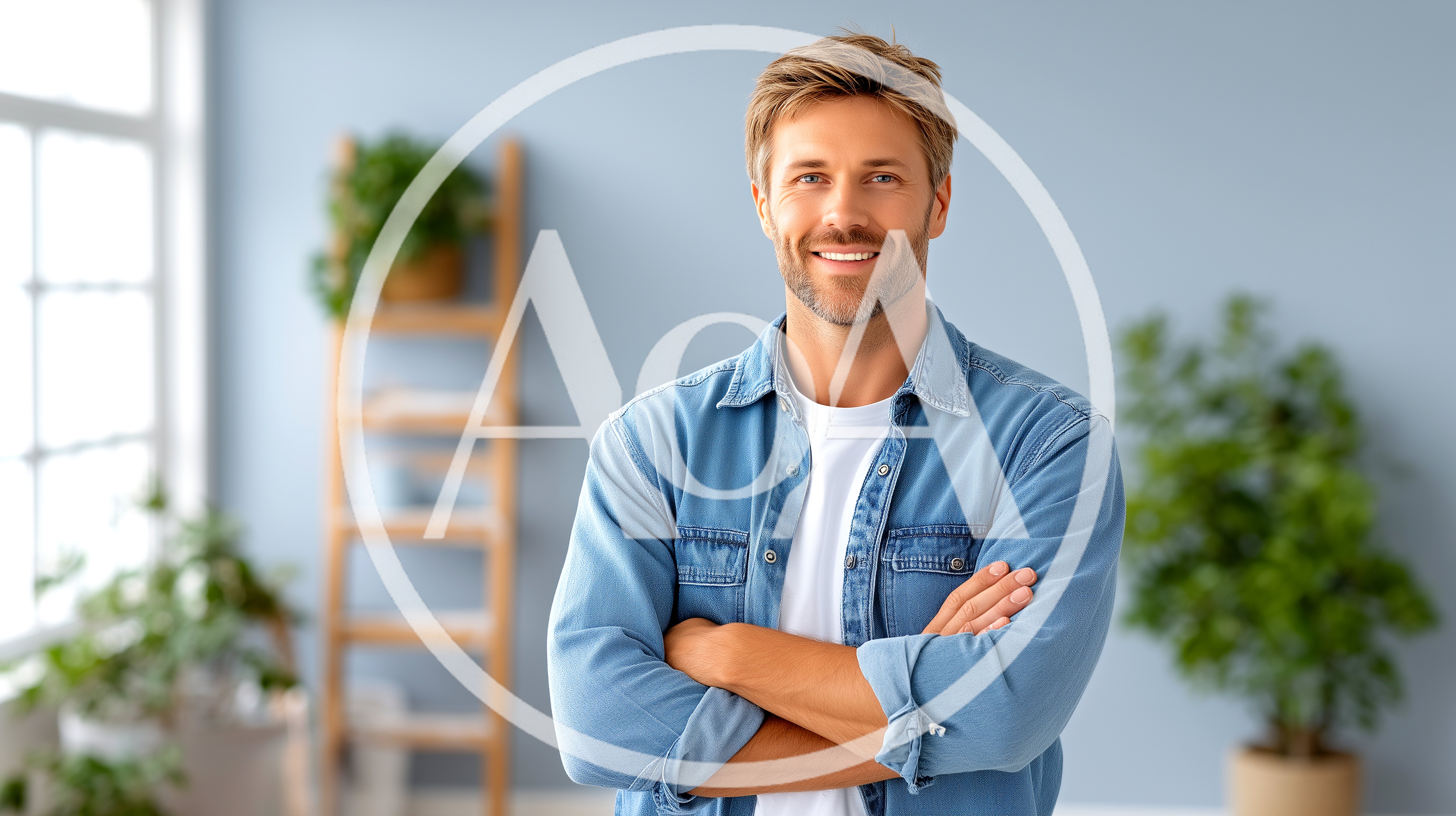 Smiling Man Standing With Arms Crossed In Bright Office