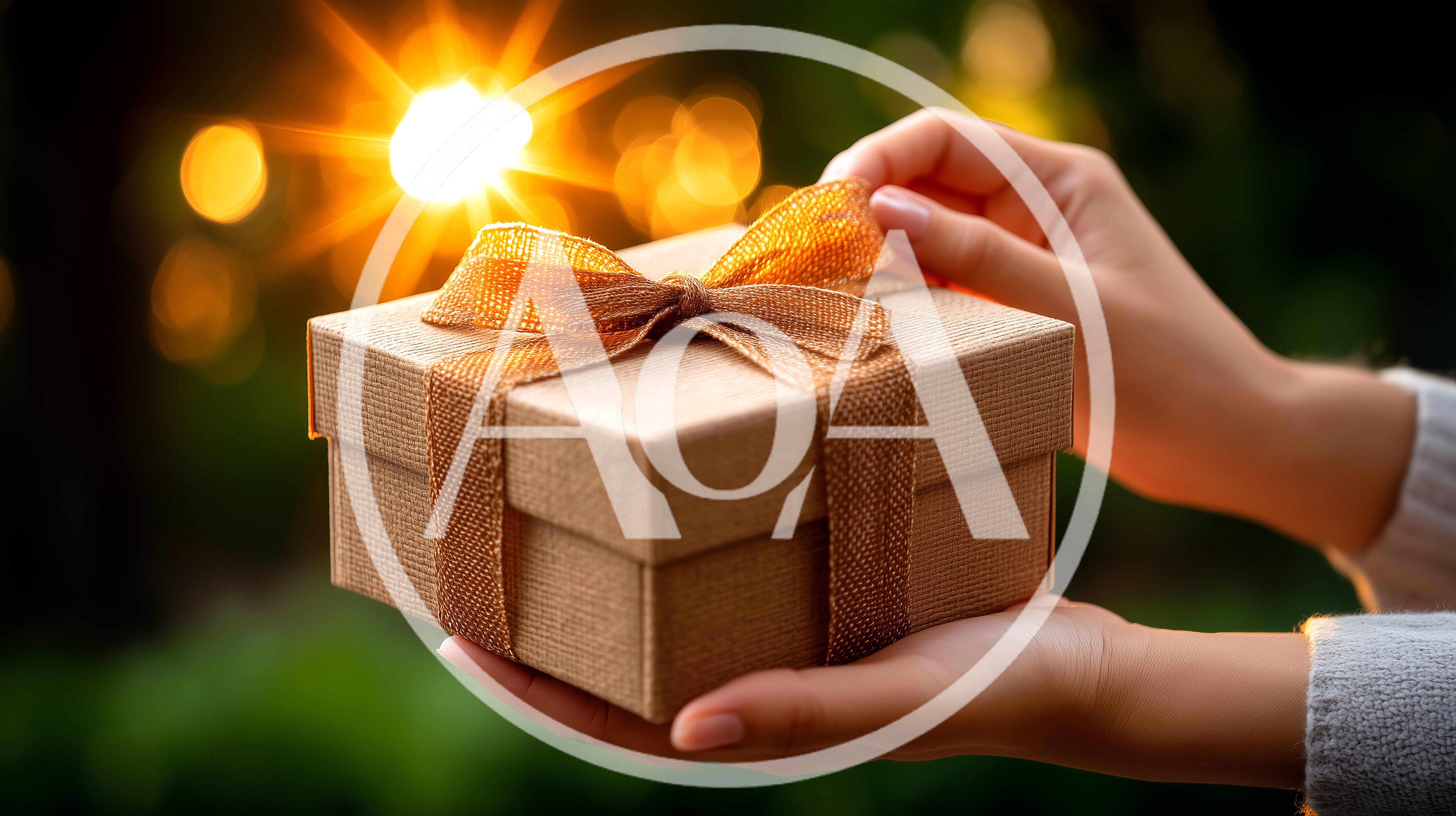 Person Holding A Gift Box With Golden Ribbon