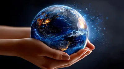 Human Hands Holding A Glowing Earth Globe