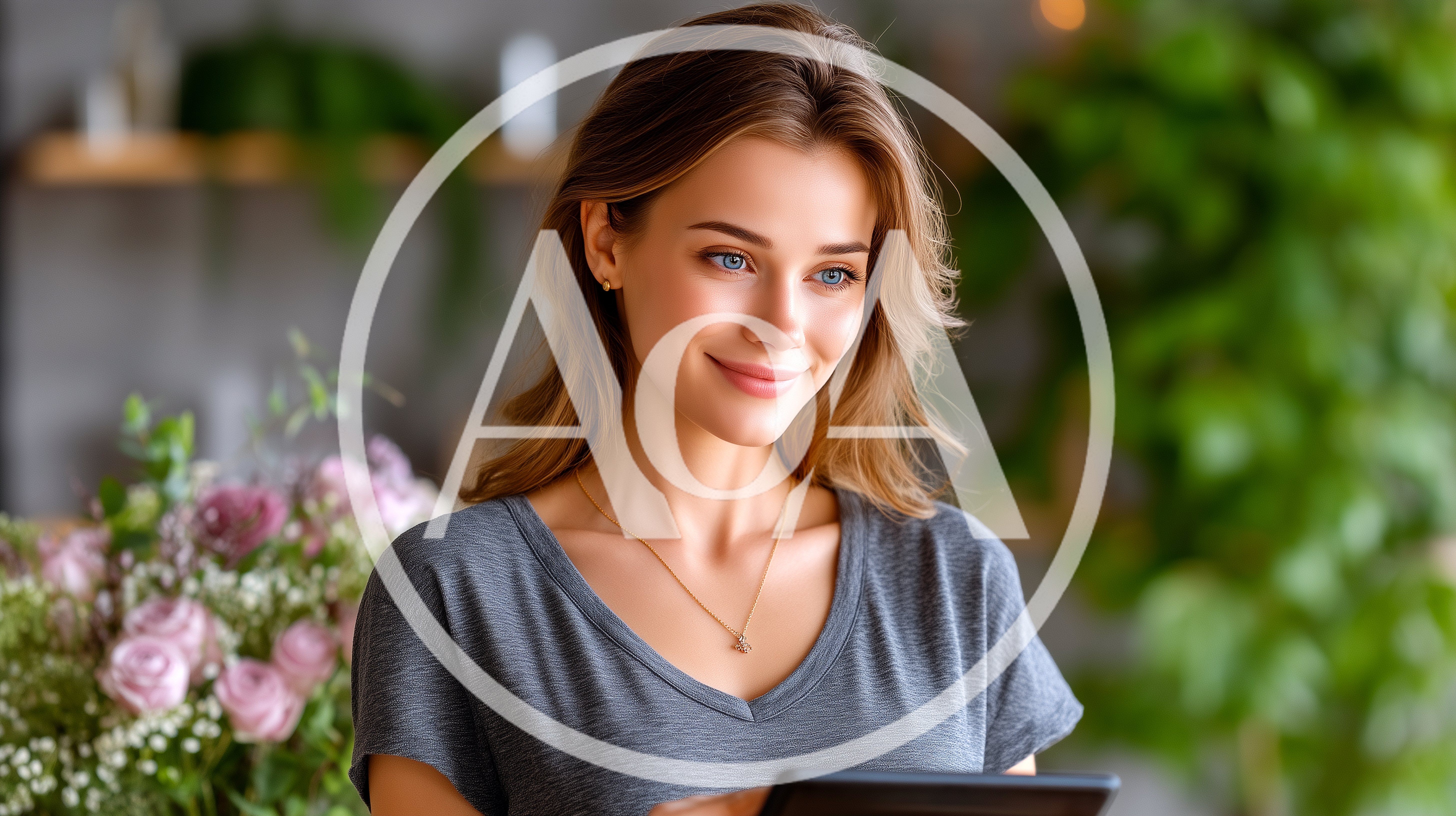 Young Woman Using Digital Tablet In Floral Shop