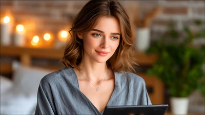 Young Woman Using Tablet In Cozy Bedroom
